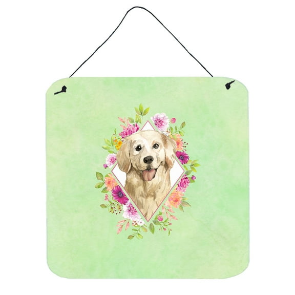 Carolines Treasures CK4395DS66 Golden Retriever Green Flowers Wall or Door Hanging Prints 6x6 multicolor