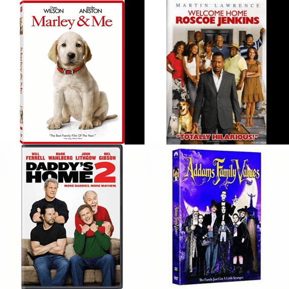 Comedy 4 Pack DVD Bundle: Marley and Me, Welcome Home Roscoe Jenkins, Daddy's Home 2, Addams Family Values