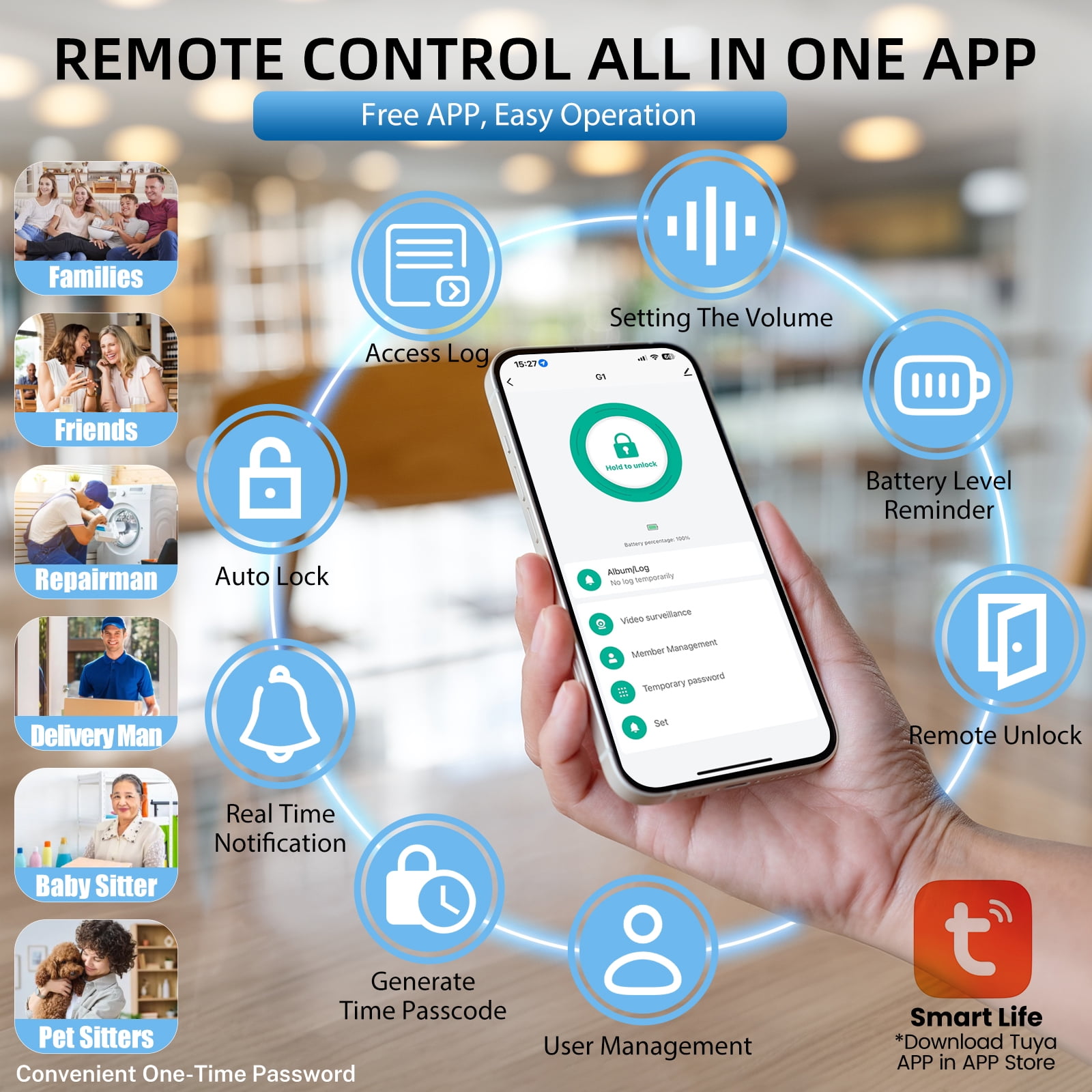 SANOPY WiFi Smart Door Lock with Camera, Keyless Entry Door Lock with App Remote Control, Fingerprint Door Lock, Human Detection, Two-Way Video, Home Security, Home Security, Black