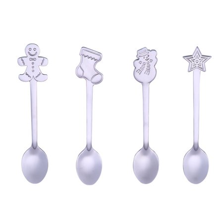 

SANWOOD 4Pcs Christmas Stainless Steel Coffee Tea Mixing Spoons Dessert Snacks Tableware