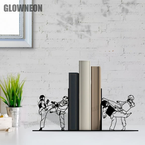 GLOWNEON Taekwondo Metal Bookend for Office Table or Shelf Decor, Gift for Taekwondo Fans