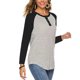 thumbnail image 3 of Mujeres manga larga T Camisas botón V Masajeadores de cuello color empalme casual Top para el desgaste diario negro S, 3 of 6