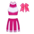 thumbnail image 3 of iEFiEL Women Cheerleading Costume Sleeveless Crop Tank Top Mini Pleated Skirt Cheer Leader Uniforms Hot Pink M, 3 of 7