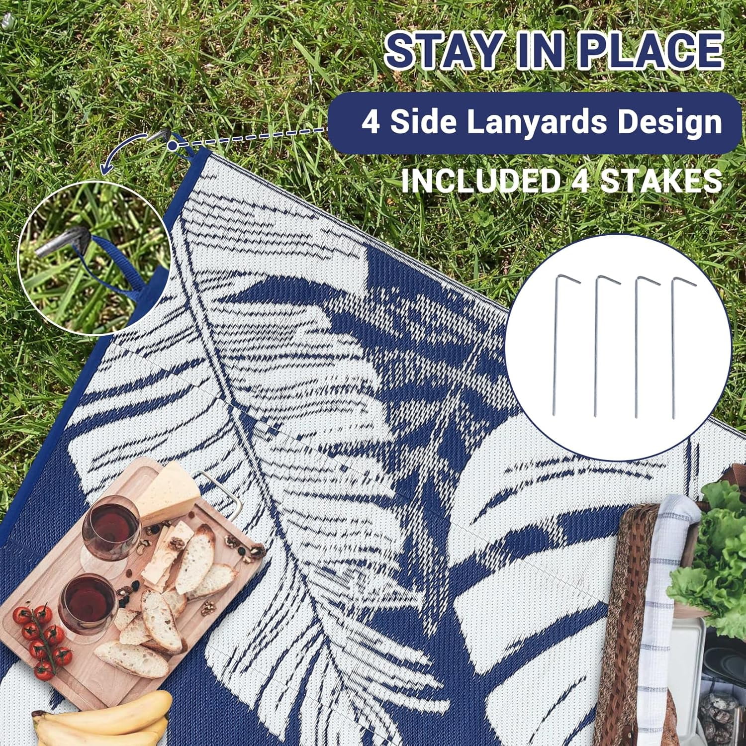 5*8ft/6*9ft/9*12ft/8*10ft/9*18ft/10*14ft/10*20ft Plastic Straw Rug Outdoor Rug Modern Leaves Area Rug Waterproof Patio Rug Outdoor Camping Rug for RV Porch Deck Camper Balcony Backyard