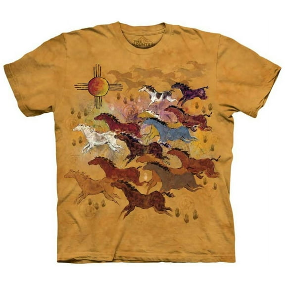 Tan 100% Cotton Horses & Sun Graphic Novelty T-Shirt