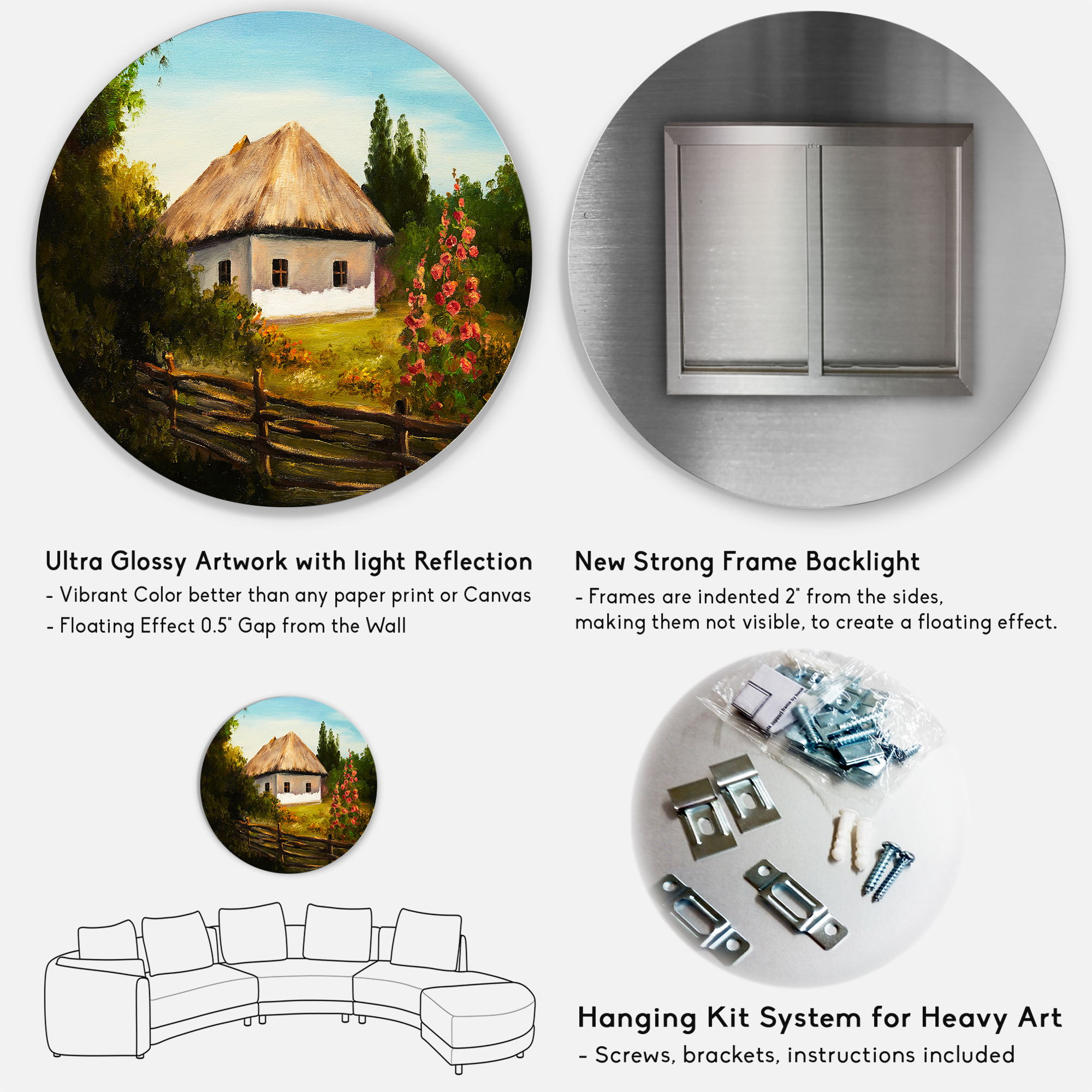 Designart 'House With Blossoming Flowers On The Mountain II' Traditional Circle Metal Wall Art 11x11 - Disc of 11