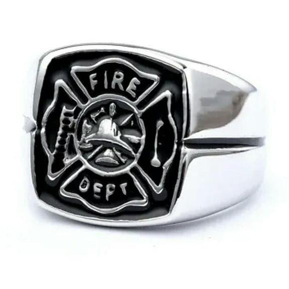 K-KED Fashion Fire Police Firelighter Trend Men's Stainless Steel Rings Size 8-14