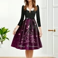 thumbnail image 2 of Christmas Dresses for Women Women's Fashion Round Casual Slim Fit Christmas Print Large Swing Long Sleeve Dress for Holiday Party,Dark Purple,L, 2 of 4