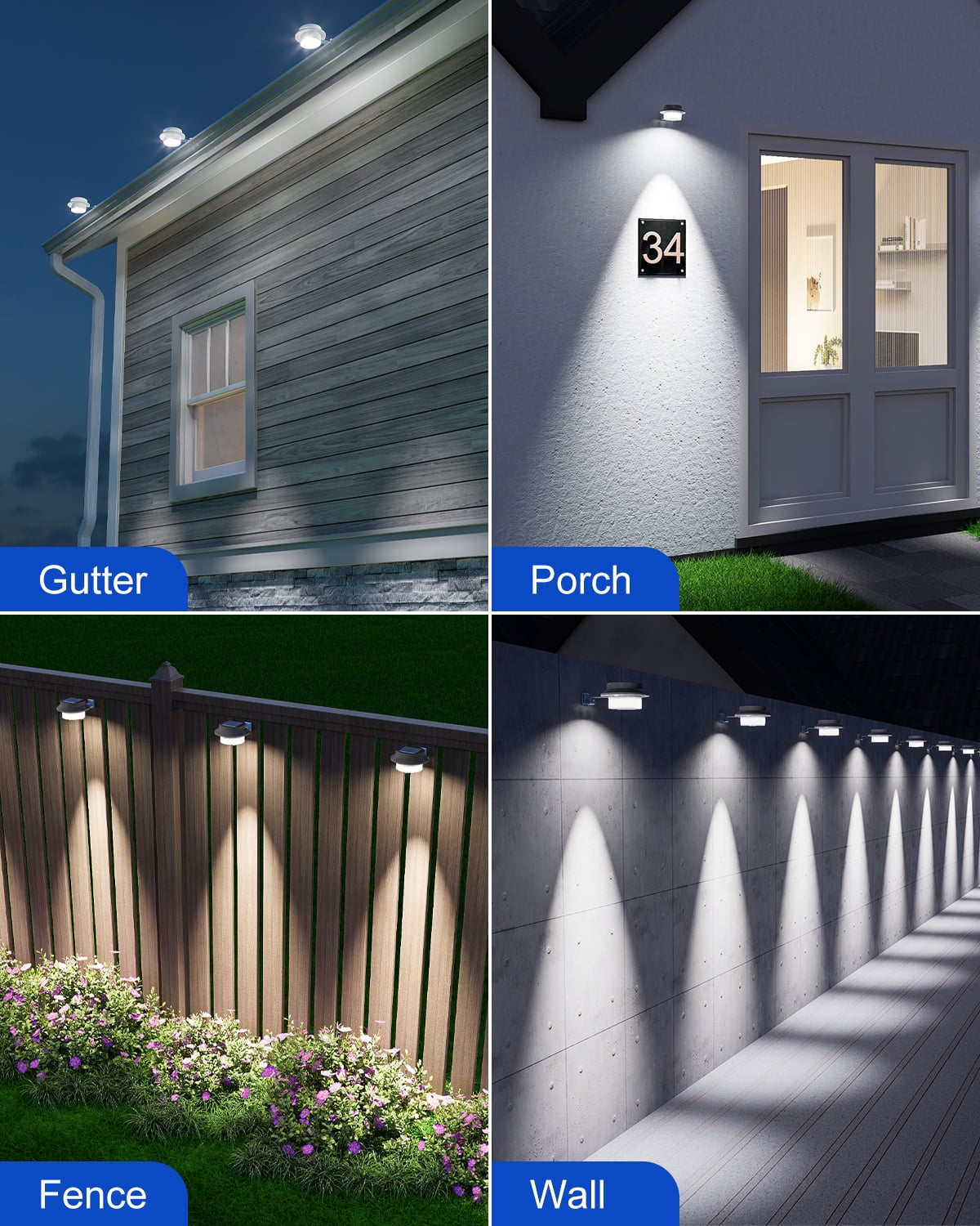 Yinghao 8 Pack Solar Power Gutter Lights Outdoor Waterproof Led Fence Lamp Lighting Railing, Wall, Deck, House, Garden, Yard, Pool, No Drilling Mount