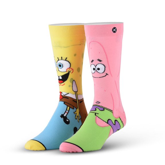 ODD SOX – SpongeBob & Patrick Crew Socks Official Nickelodeon Funny 90s Cartoon Socks Size for Men