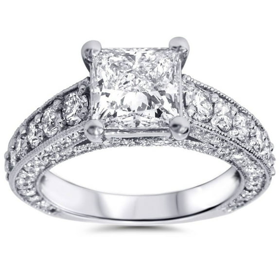 Silvago Jewel 14K White Gold Plated Diamond Wedding Anniversary Rings - 1.2 Ct Princess Cut Lab Created Diamond Wedding Rings for Women's - Luxurious Multi-Stone Ring for Women's - Birthday Gifts