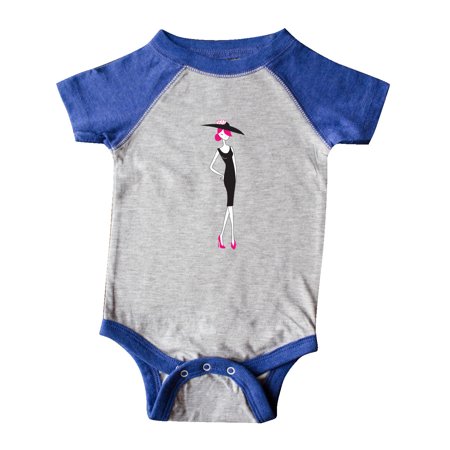 

Inktastic French Girl Fashion Girl Pink Hair Black Dress Gift Baby Girl Bodysuit