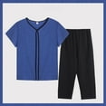 thumbnail image 1 of Womens pajama sets Women Summer Middle Embroidered Short Sleeve Color Block T Shirt Set XXL, 1 of 6