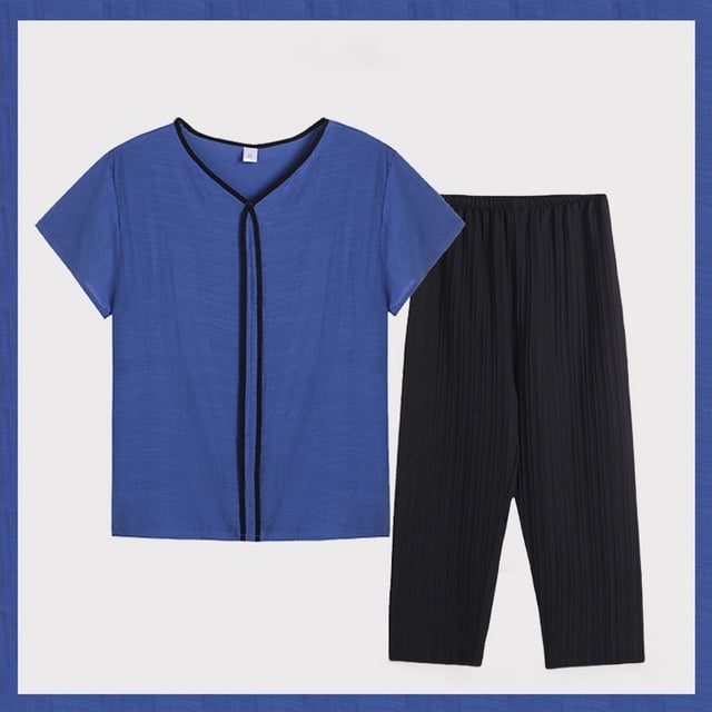 Womens pajama sets Women Summer Middle Embroidered Short Sleeve Color Block T Shirt Set XXL