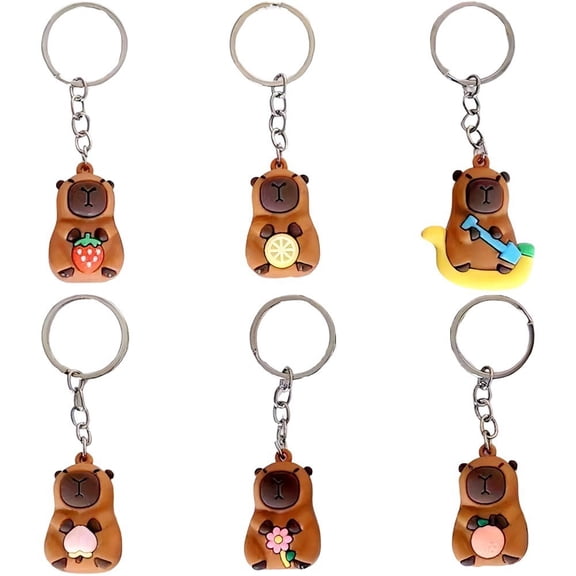 Jiibva 6 PCS Cute Capybara Keychain Toy, Realistic Capybara Animals Figurine, Pendant for Backpack Birthday Gifts
