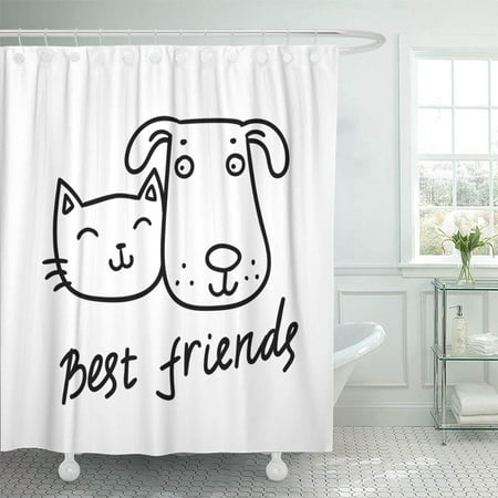 KSADK Cartoon Cute Cat and Dog Best Friends Little Two Adorable Animal Character Doggy Shower Curtain 66x72