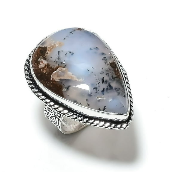 Dendrite Opal Handmade 925 Sterling Silver Jewelry Ring Size 10