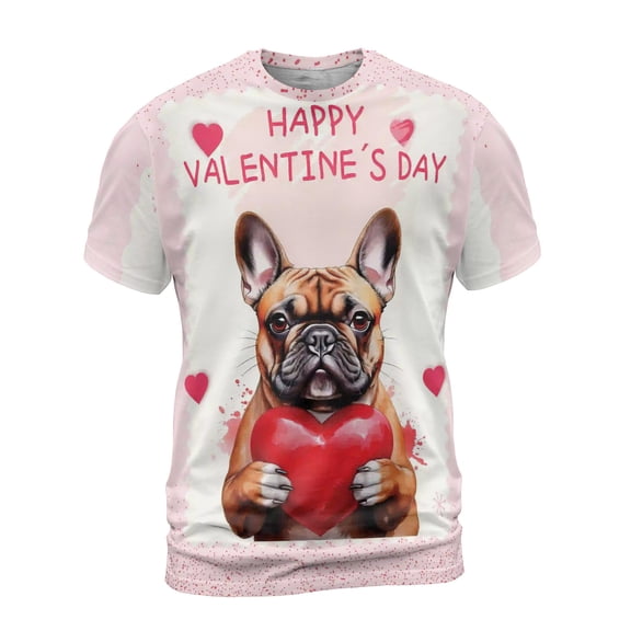 Happy Valentine's Day French Bulldog Brings Love Heart All Over Print 3D Shirt Unisex Merch Dog Lover Gifts - 02028