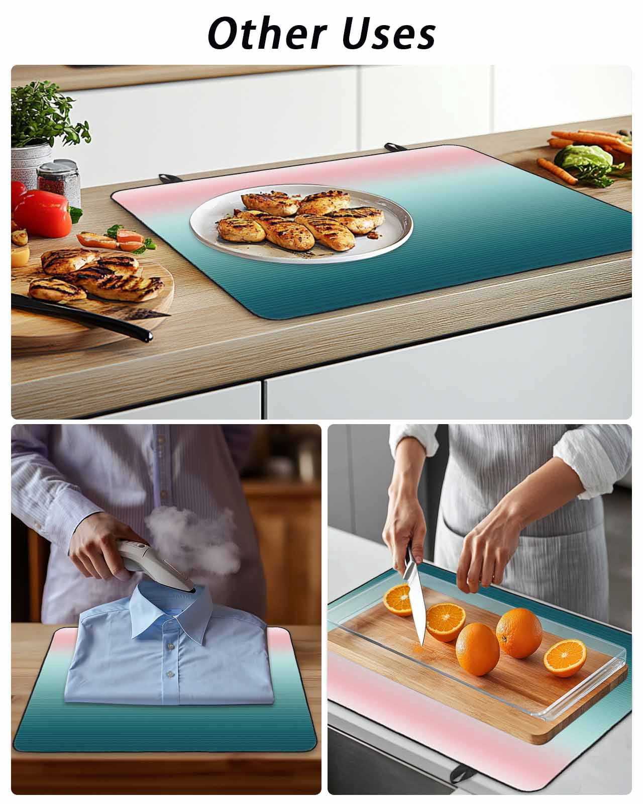 Stove Top Covers for Electric Stove,Pink Turquoise Ombre Glass Stovetop Cover Protector,Teal Modern Geometric Striped Abstract Art Induction Cooktop Protector Oven Mat for Kitchen Countertop 24"x21"