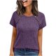 thumbnail image 1 of Tops de Mujer, Manga Corta Sólida Cuello Redondo Botón Arriba Blusa Casual de Negocios, 1 of 9