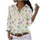 thumbnail image 1 of Camisetas de Mujer Casual, Manga Larga Impresa Solapa Botón Arriba Blusa, Ajuste Regular Poliéster Superior, 1 of 5