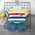 thumbnail image 4 of Hienoo Infant Boys Outfits Striped Short Sleeve T Shirt Denim Shorts Set, Sizes 18-24M, 4 of 5