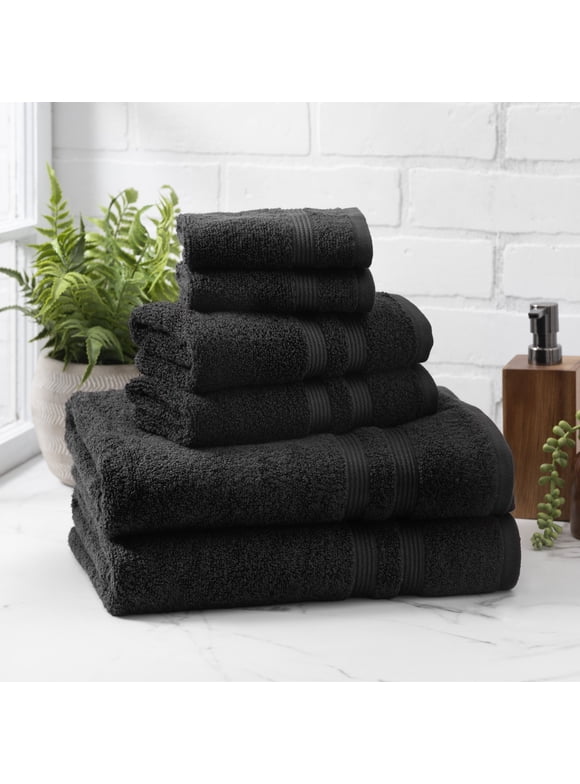 Mainstays Performance 6-Piece Towel Set, Solid Rich Black