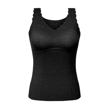 Baberdicy Thermal Underwear for Women Sleeveless Bra Thermal Undershirts with Lace for Winter V Neck Thermal Tank Top Warm Thermal Underwear Vests Thermal Shirts for Women Black