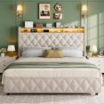thumbnail image 3 of Queen Bed Frame with 50.8 in Tall Headboard, Platform Velvet Upholstered Bed Frame with 4 Storage Drawers, USB Charging Station, Led Lights, No Box Spring Needed, Easy Assembly, Beige, 3 of 7