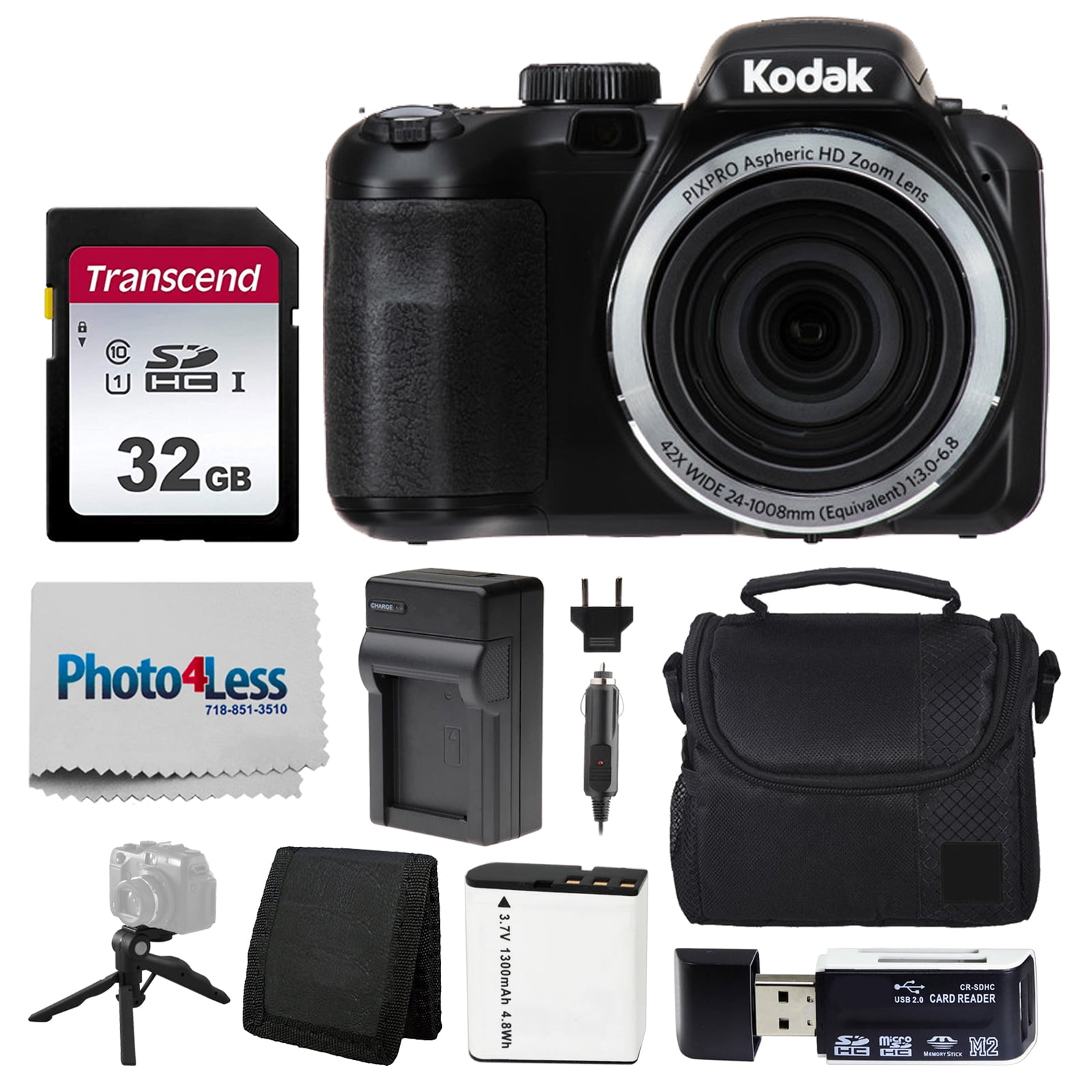Kodak PIXPRO AZ421 Digital Camera (Black) Bundle with SD Card, Case