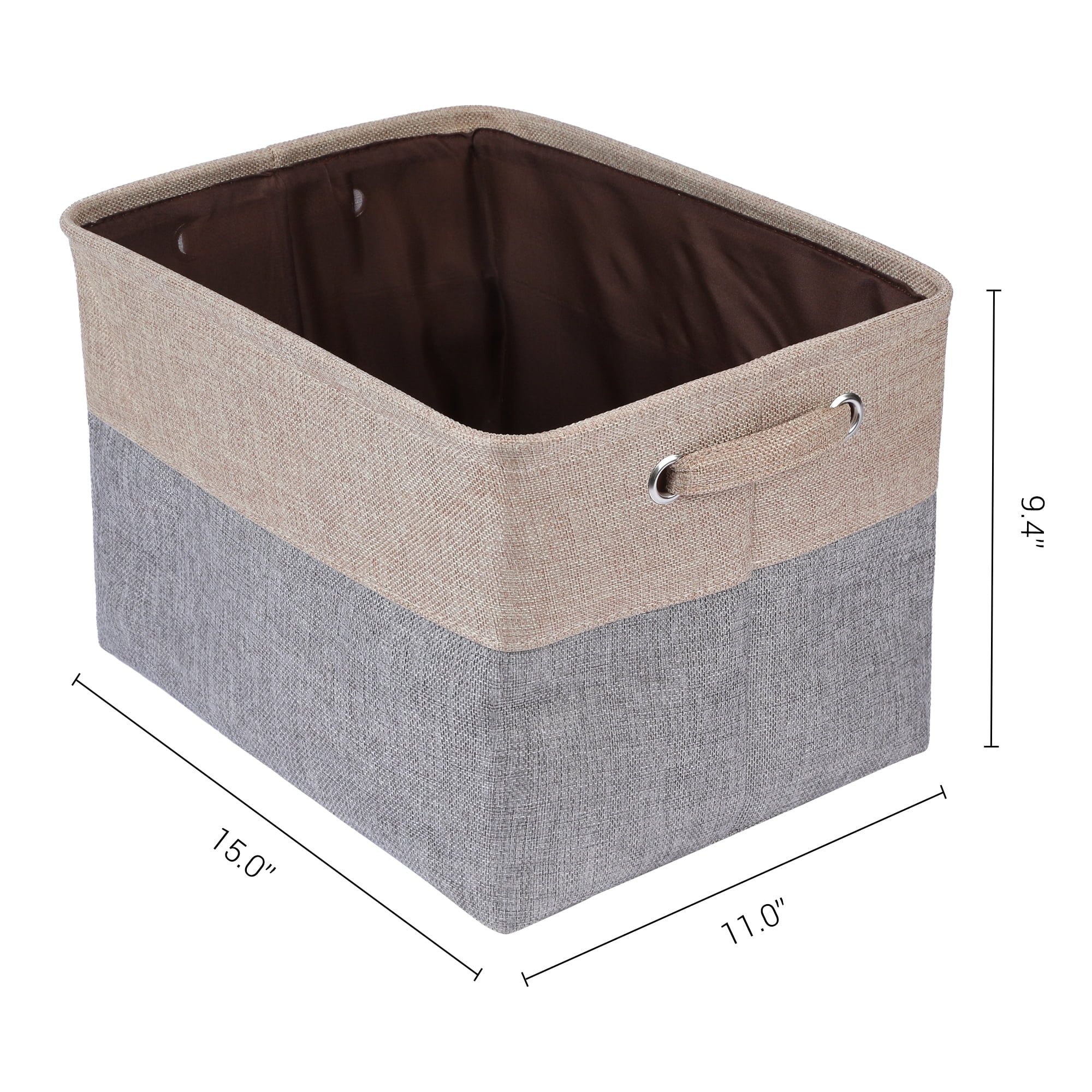 Unique Bargains Fabric Storage Bin with Handles 3 Pcs Gray-Brown 15*11*9.4in