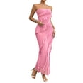 thumbnail image 2 of Women'S Sexy- Bodycon Elegant Tube Top Ruffle Maxi Cocktail Party Dresses Pink XL, 2 of 10