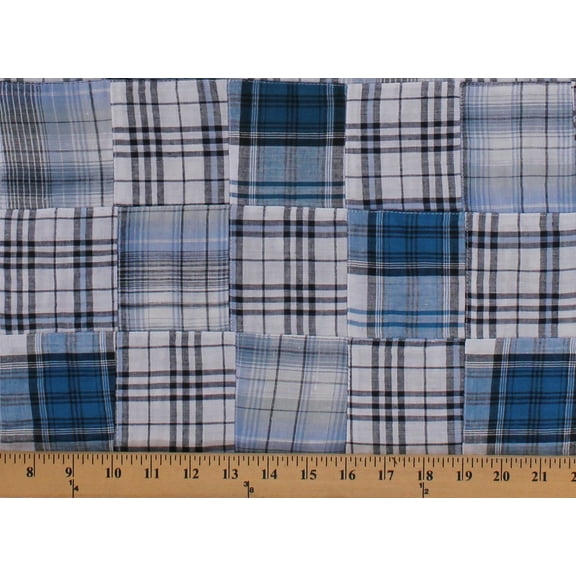 Cotton Plaid Patchwork Navy Blue Black White 44" Wide Stitched Patchwork Fabric by the Yard (7119T-4C-d)