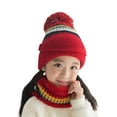 thumbnail image 2 of 3 in 1 Winter Knitted Beanie Hat Mouth Neck Warmer Set for Girls Boys Kids, Warm Fleece Lined Ski Caps with Pompom, 2 of 8
