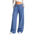 thumbnail image 3 of Xijirk Women Wide Leg Sweatpants High Waist Drawstring Trousers with Side Pockets Soft Casual Loose Fit Pants for Daily Walking Street Outfit,Blue,M, 3 of 6