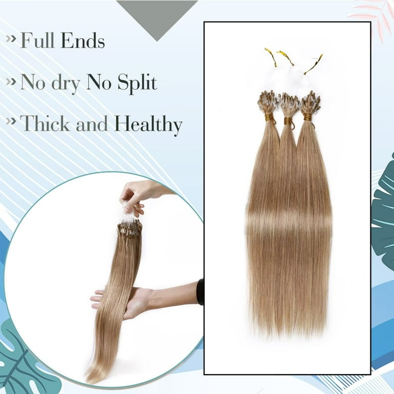 MY-LADY Nano Bead Hair Extensions Human Hair Invisible Nano Ring Hair  Extensions Pre Bonded Cold Fushion Natural Nano Tips Extensions 50 Strands  50g