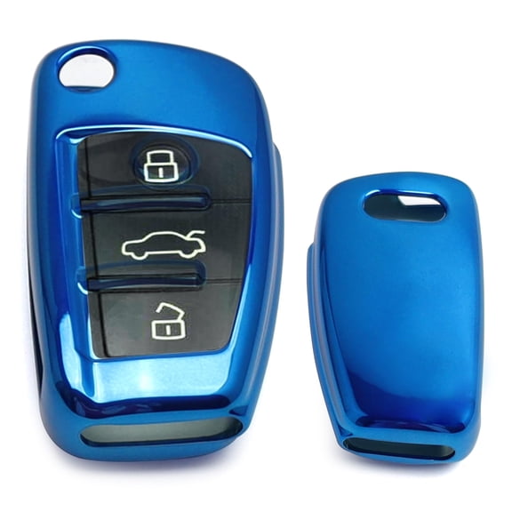 Chrome Finish Blue TPU Key Fob Protective Cover Case For Audi A3 S3 A4 S4 A6 Q5 Q7 TT R8 Folding Blade Key