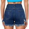 thumbnail image 4 of Lixiuxyad Womens Jean Shorts Mid-High Rise Casual Stretchy Ripped Distressed Cut-Off Summer Denim Shorts Sizes S-2XL,Blue, 4 of 7
