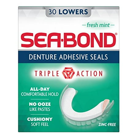 - 4 Pack - SEA-BOND Denture Adhesive Wafers Lowers Fresh Mint 30 Each