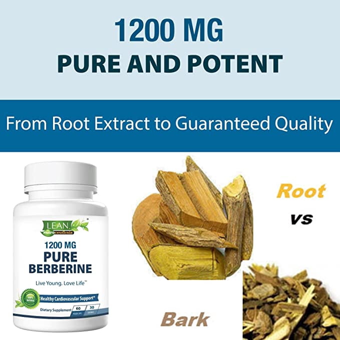 LEAN Nutraceuticals Berberine 1200mg - Blood Sugar, Cholesterol, Cardiovascular Health, Metabolism, 60 Capsules