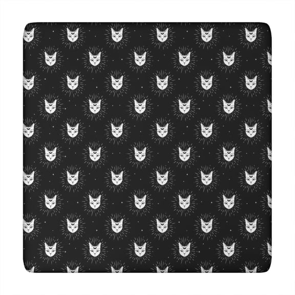 Black Cat Head Pattern Square Fitted Tablecloth with Elastic Edge,Square Table Cover,Washable Elastic Table Cover for Home Kitchen Party Decor 34"x34"
