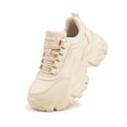 thumbnail image 2 of LUCKY STEP Chunky Sneakers for Women Fashion Platform White Leather Casual Dad Shoes,Beige, 2 of 5