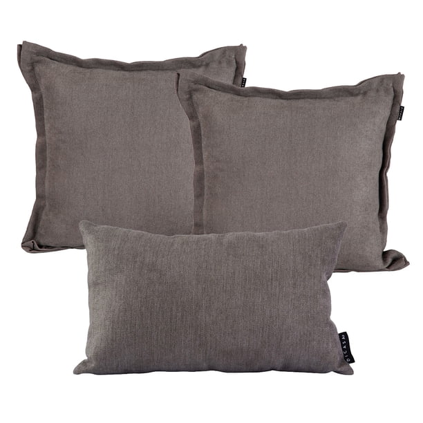 Set de 3 Cojines Decorativos (2 Cuadrados + 1 Rectangular) Bless Gris Oscuro