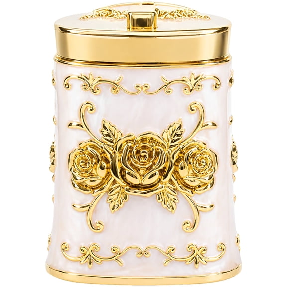 Gold White Rose Push-Type Toothpick Dispenser, Automatic Pop-Up Acrylic Dustproof Container, Decorative Retro Toothpick Holder for Home, Restaurant, Bar, Kitchen, Bedroom, Office