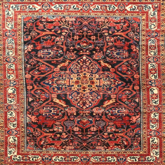 Ahgly Company Indoor Square Traditional Orange Salmon Pink Persian Area Rugs, 7' Square