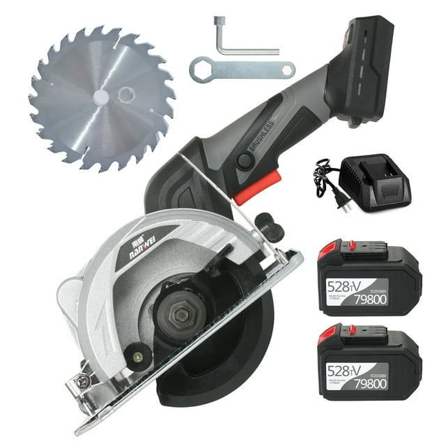Generic 21V 5-Inch Brushless Cordless Circular Saw with Dual Batteries, Charger, and Blade - Adjustable Bevel Angle, Depth Cut, and Lock-Off Trigger for Enhanced Safety and Efficiency