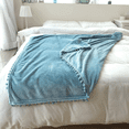 thumbnail image 7 of Wekity Flannel Blanket with Pompom Fringe Lightweight Cozy Bed Blanket Soft Throw Blanket fit Couch Sofa Suitable for All Season (Light Blue, 50''x 60''), 7 of 7