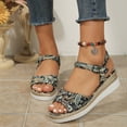 thumbnail image 2 of Bmisegm Ladies Summer Retro Printed Ethnic Style Large Size Slope Heel Buckle Sandals Sandals Women Summer Green 9, 2 of 9