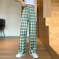 thumbnail image 5 of Plaid Pants for Womens Straight Leg High Waist Casual Wide Leg Loose Fit Cute Checkered Lounge Pants (Free Size, Green), 5 of 8