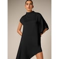 thumbnail image 4 of Black Asymmetrical Drape Mini Dress With High Mock Neck And Short Sleeves Elegant Evening Guest Wear, 4 of 6